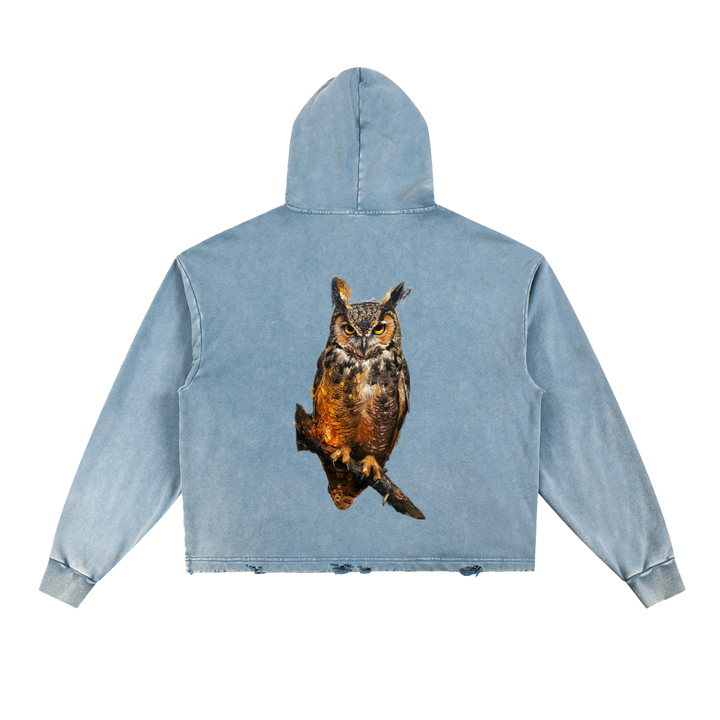 M ŌT D™ Vintage Washed Frayed-Hem Hoodie